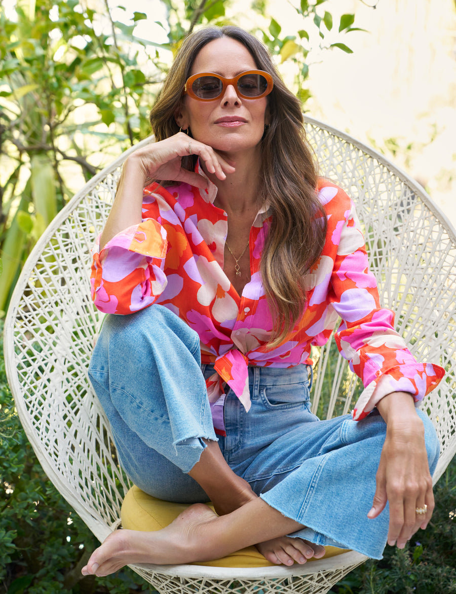 EILEEN Orange and Pink Floral, Italian Classic Linen