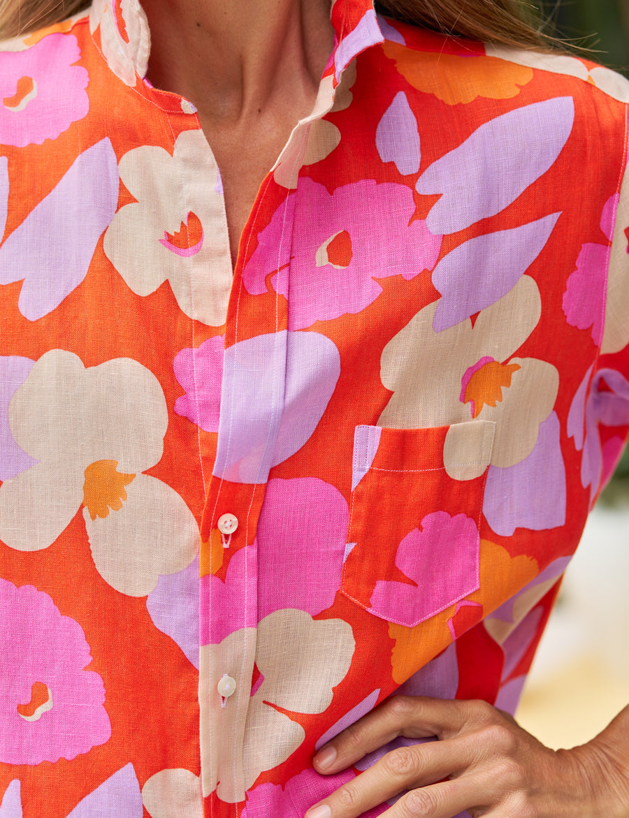 EILEEN Orange and Pink Floral, Italian Classic Linen